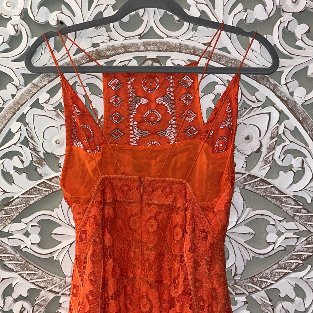 Free People Just Like Honey Orange Lace Mini Sleeveless Dress SZ 0 EUC - Picture 9 of 16
